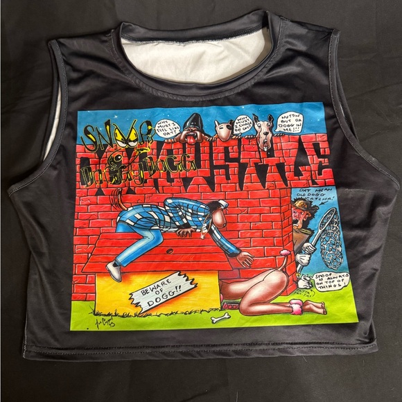 Snoop Dogg Tops - Graphic Black Crop Top with Colorful Design